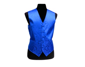 New Men's Tuxedo Vest Waistcoat Royal Blue Paisley regular fit wedding formal occasion