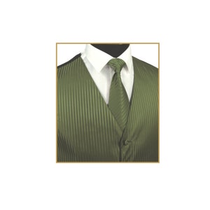 New Men&#39;s Tuxedo Vest Waistcoat and Necktie Olive Green tone on tone stripes regular fit wedding formal occasion