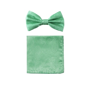 New Men's Bowtie and Hankie set Polyester Paisley Aqua Green wedding formal occasion