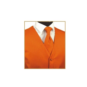 New Men&#39;s Tuxedo Vest Waistcoat and Necktie Orange tone on tone stripes regular fit wedding formal occasion