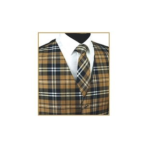 New Men&#39;s Tuxedo Vest Waistcoat and Necktie Brown plaids & checkers regular fit wedding formal occasion