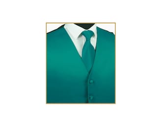 New Men's Tuxedo Vest Waistcoat and Necktie Teal Blue regular fit wedding formal occasion