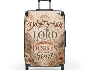 Christian Inspirational Luggage | Psalm 37:4 Suitcase | Faith-Based Travel Bag | Boho Floral Travel Suitcase | Christian Gift for Women