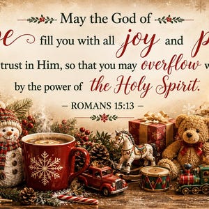 Romani 15:13 - Stampa artistica natalizia da parete, Versetto biblico sul Dio della speranza, Decorazione natalizia cristiana, Scrittura per le festività - Download digitale