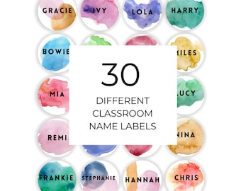 Name tag template for preschool, Classroom label Template, Round Watercolour Labels, Classroom Organisation, Classroom, DIGITAL DOWNLOAD