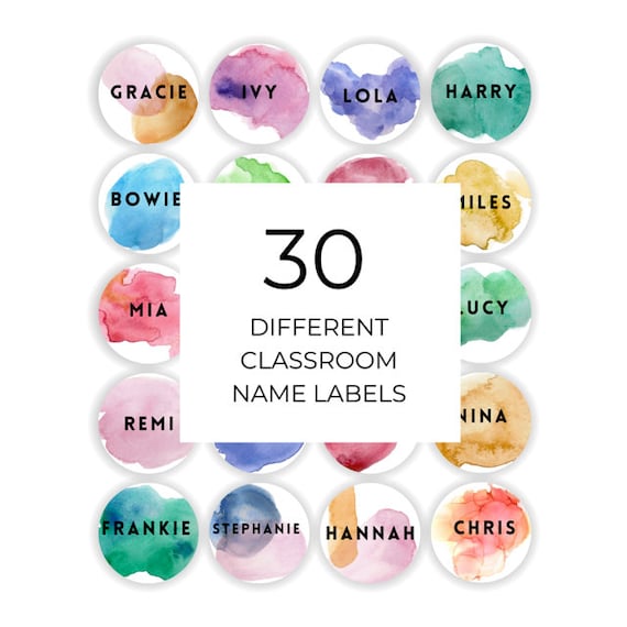Watercolor Classroom Name Tag Template: Round Labels (Digital Download)