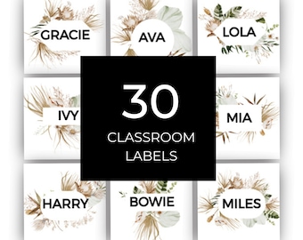 Boho Classroom Name Tag Template: 30 Editable Labels (Digital Download)
