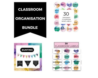 Modèle de lot d'étiquettes de nom de salle de classe, préscolaire, étiquette de salle de classe, étiquettes aquarelles, organisation de la classe, TÉLÉCHARGEMENT NUMÉRIQUE