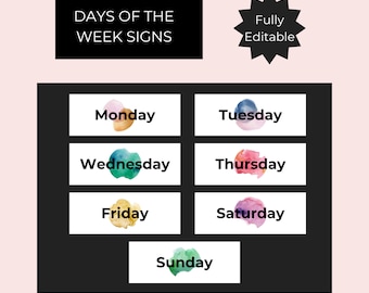 Classroom Organisation Labels, Template for Preschool, Classroom label, Days of the week, Watercolor Labels, Classroom, DIGITAL DOWNLOAD