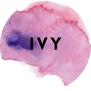 May include: A watercolor painting of a pink and purple circle with the word "IVY" in black text.