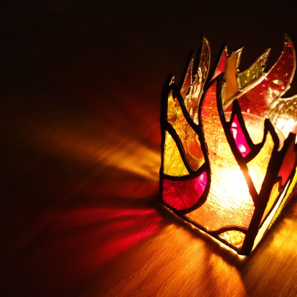 Fire Flame Stained Glass Candle Holder PATTERN, Digital Download, PDF file, Stained Glass Ornament, Candle, Fire, Flame, Orange, Warm