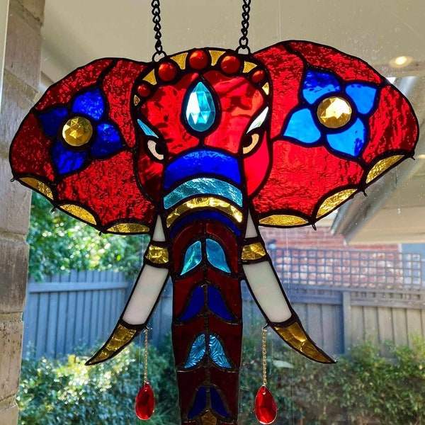 Indian Elephant Stained Glass Sun Catcher PATTERN, Digital Download, PDF file, Stained Glass Suncatcher, Painted Elephant