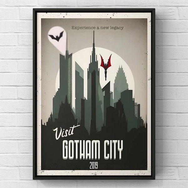 Dark Knight Beyond Visit Gotham City 2019 Travel Poster | DC Comics | Superhero Poster | Art Deco Print | Movie Poster