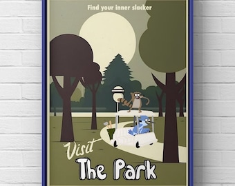 Visit The Park Retro Travel Poster | Regular Show Poster | Trippy Toon | Cartoon Wall Art | Fantasy Tv Series | Poster Art