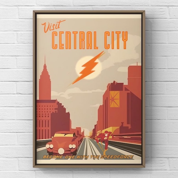 The Flash Central City Travel Poster | DC Comics | Vintage Poster | Wall Art | Art Deco Print | Superhero Poster