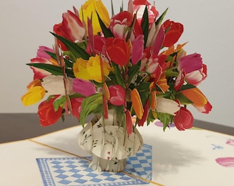 Carte pop-up 3D Tulipes Fleurs colorées Carte d'anniversaire Fête des Mères
