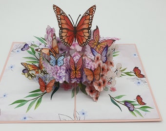 Pop Up Karte Schmetterlinge und Blumen - 3D Geburtstagskarte für Frau, Mutter & Freundin, 3D Blumenkarte zum Muttertag, Gute Besserung Karte