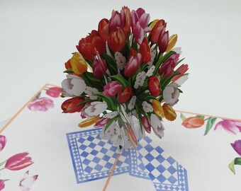 3D Pop Up Karte Tulpen Strauß Blumen Muttertag Geburtstagskarte