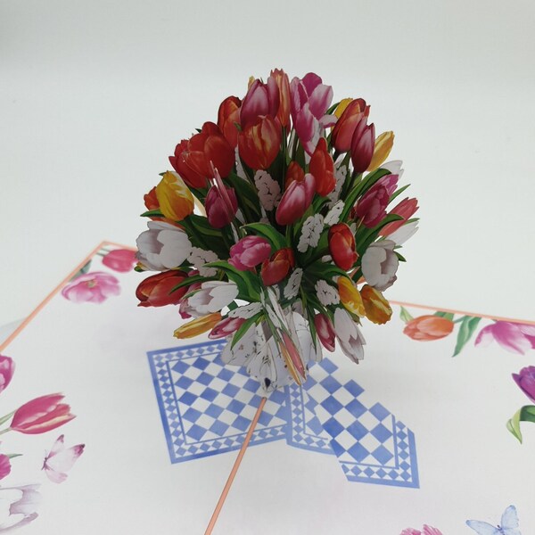 3D Pop Up Karte Tulpen Strauß Blumen Muttertag Geburtstagskarte