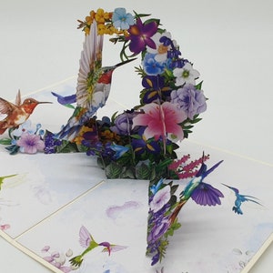 3D Pop Up Karte Kolibri Vogel Geburtstag Blumen