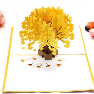3D Pop Up Grußkarte Ginkgo Baum gelb