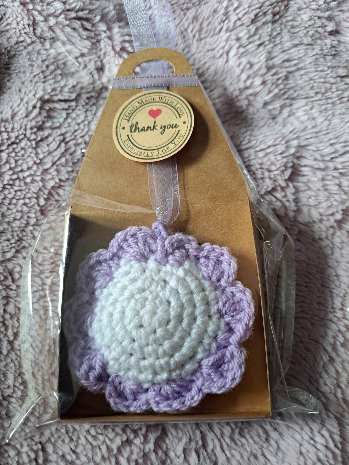 Scented Car Rear View Mirror Hanger, Crochet Flowers and Smiley Faces