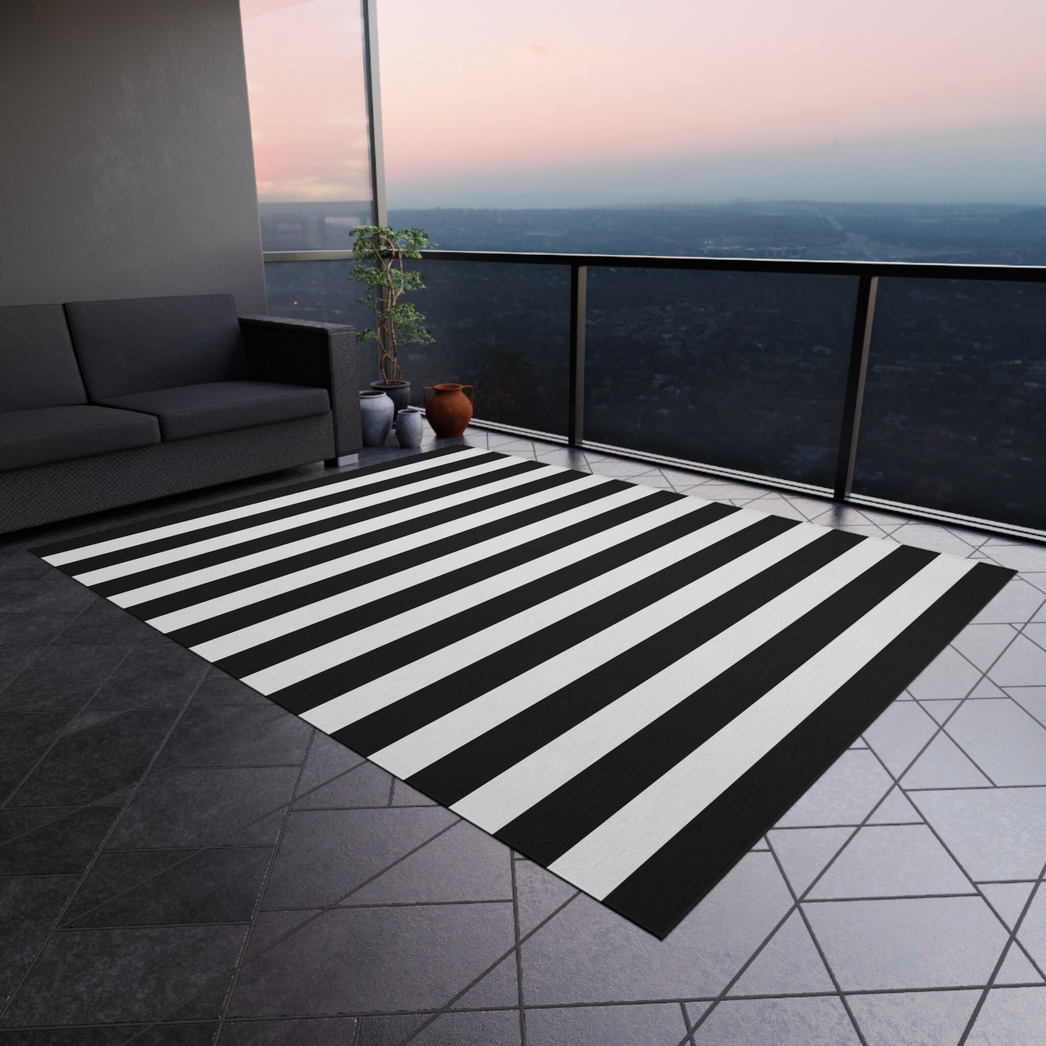 Large Stripe Outdoor Rug for Patio Outdoor Area Rug Weather Resistant