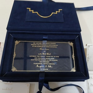 Royal Dark Blue Velvet Acrylic Invitation Box