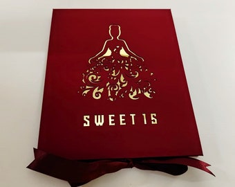 Luxurious Gold Prince Mirror Acrylic Invitation with Dark Red/Maroon Box