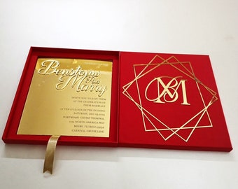 Red and Gold Combination Acrylic Invitation Box