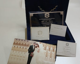Navy Blue Velvet Acrylic Invitation Box