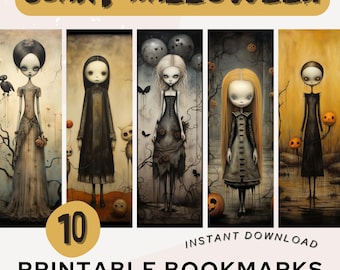 Scary Halloween Imprimible Marcadores Spooky Halloween Bookmark Book Digital Descargar Horror Bookmark PNG PDF JPG Bookmark Set Book Lover Gift