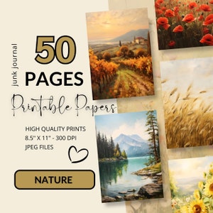 Natuur ongewenste dagboekpapier GROTE BUNDEL Digitale papers Pack Scrapbooking Efemere afdrukbare kaarten maken Berg schilderij Oceaan bos bloemen