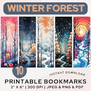 Winter Forest Bookmark Printable Bookmark Nature Snow Book Reading Bookmark PNG PDF JPG Colorful Bookmark Set Print & Cut Digital Download