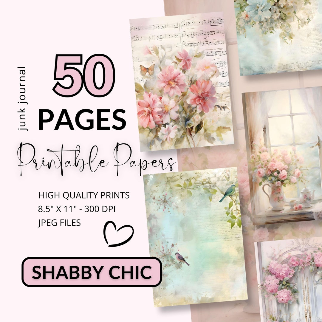 Blue & Pink Shabby Chic Junk Journal Paper BIG BUNDLE Digital Papers ...