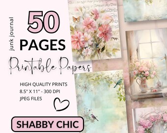 Azul y rosa Shabby Chic Junk Journal Paper BIG BUNDLE Paquete de documentos digitales Scrapbooking Ephemera Tarjeta imprimible Haciendo suministros de diario basura