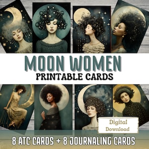 ムーン・ウィメン デジタルジャンクジャーナル ATC & ジャーナリングカード シュールレアリズムアートカード作り 天体エフェメラ 印刷可能なカード ジャンクジャーナル用品