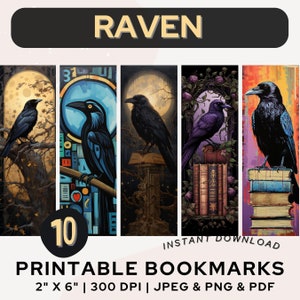 Raven Bookmark Printable Bookmarks Dark Academia Crow Mystic Bird Fantasy Bookmark PNG PDF JPG Bookmark Set Book Lover Gift Digital Download