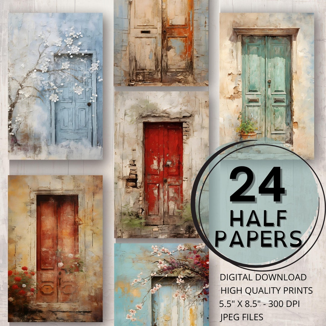 Old Doors Journal Half Papers Printable Pages Digital Ephemera