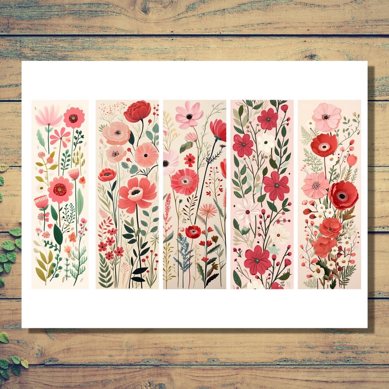 Red Pink Flower Printable Bookmarks Printable Bookmark Book Garden ...