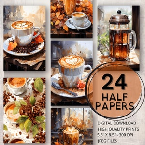 Coffee Journal Half Papers Café Página imprimible Café Efímera digital Scrapbooking Collage Tarjeta Haciendo café Suministros de diario basura
