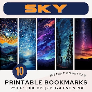 Sky Bookmark Printable Bookmarks Night Sky Starry Night Midnight Sky Stars Bookmark PNG JPG PDF Bookmark Set Book Lover Gift Print & Cut