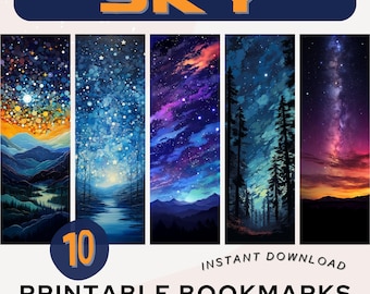 Sky Bookmark Printable Bookmarks Night Sky Starry Night Midnight Sky Stars Bookmark PNG JPG PDF Bookmark Set Book Lover Gift Print & Cut