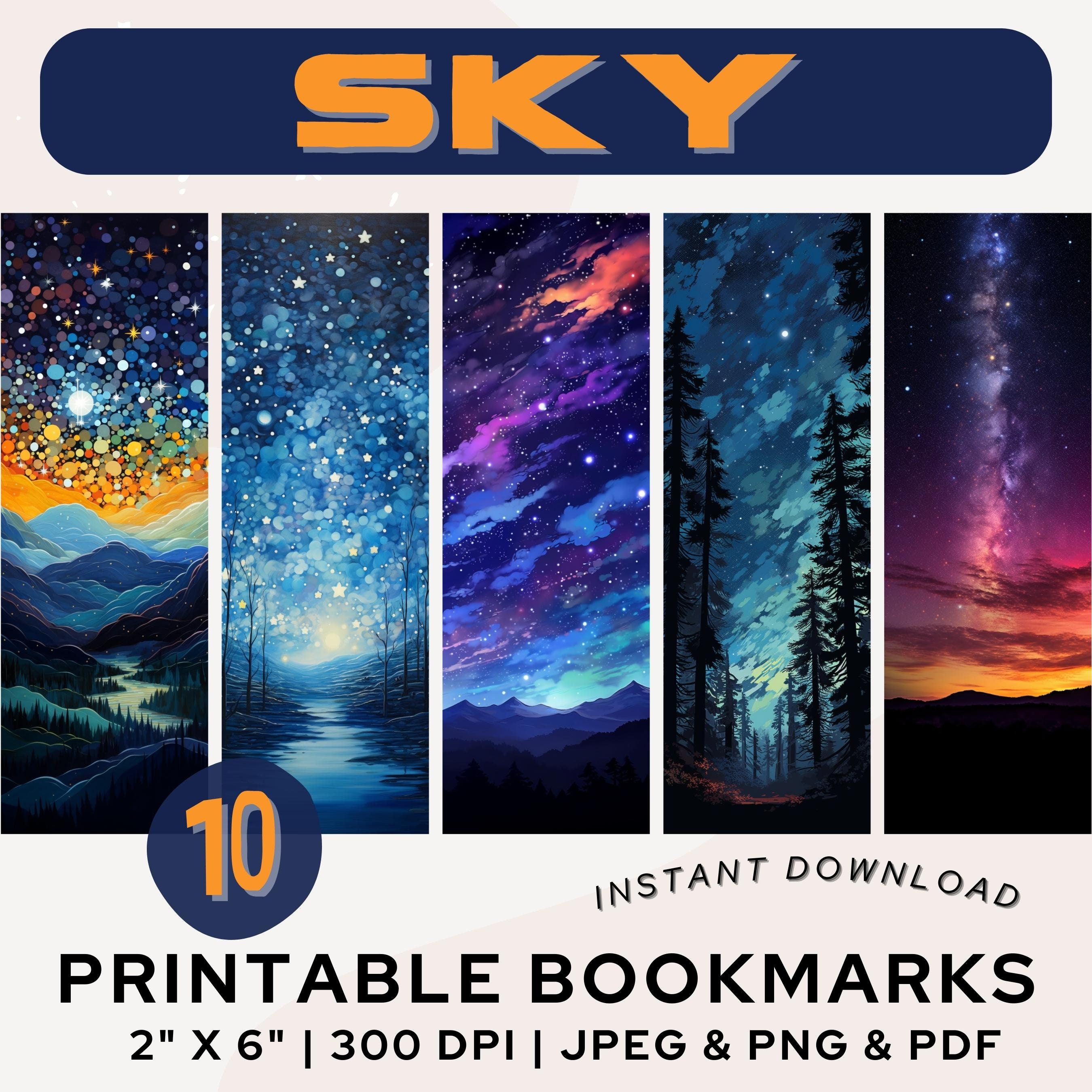 Sky Bookmark Printable Bookmarks Night Sky Starry Night Midnight Sky Stars Bookmark PNG JPG PDF Bookmark Set Book Lover Gift Print & Cut