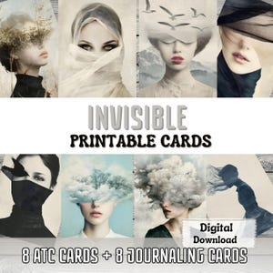 Cartes imprimables invisibles pour journal indésirable Cartes ATC Art surréaliste Portrait de femme Nature éphémères Cartes imprimables Fournitures pour journal indésirable