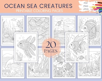 May include: A set of 20 printable coloring pages featuring ocean sea creatures. The pages include a variety of sea creatures, such as fish, dolphins, and sea turtles. The pages are perfect for kids of all ages who love to color.