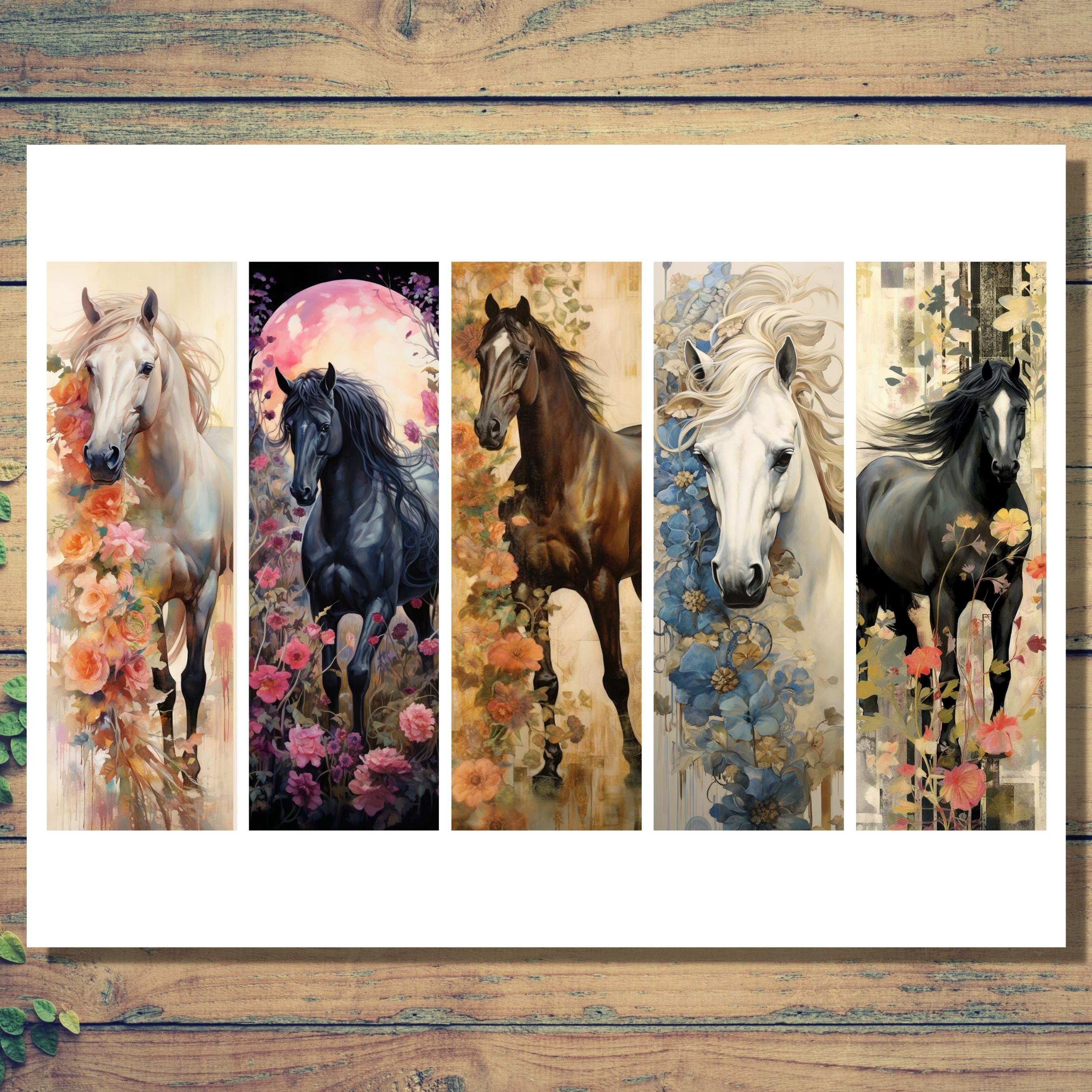 Floral Horse Printable Bookmarks Floral Artwork Horse Bookmark PNG PDF ...
