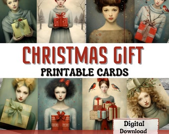 Cadeau de Noël Cartes imprimables pour carnet de notes ATC fabrication de cartes Portrait vacances d&#39;hiver éphémères Scrapbooking Cartes imprimables Fourniture de carnets de voyage