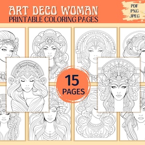 Frau Ausmalbilder, Art Deco Malseiten, Ausmalbilder zum Ausdrucken, Abstraktes Geometrisches Muster, PDF, JPEG, PNG, Instant Download