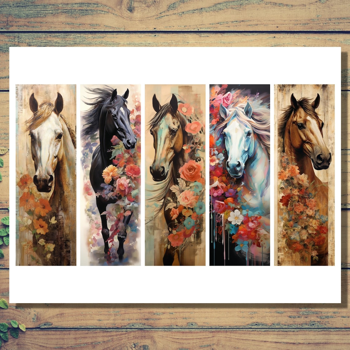 Floral Horse Printable Bookmarks Floral Artwork Horse Bookmark PNG PDF ...